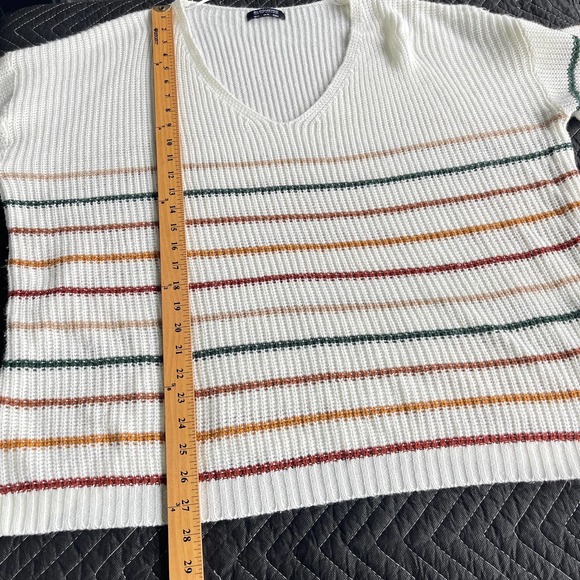 Bloomchic Sweater Womens Plus Size 26 Cream Striped Long Sleeve Boxy V-neck - Picture 9 of 10